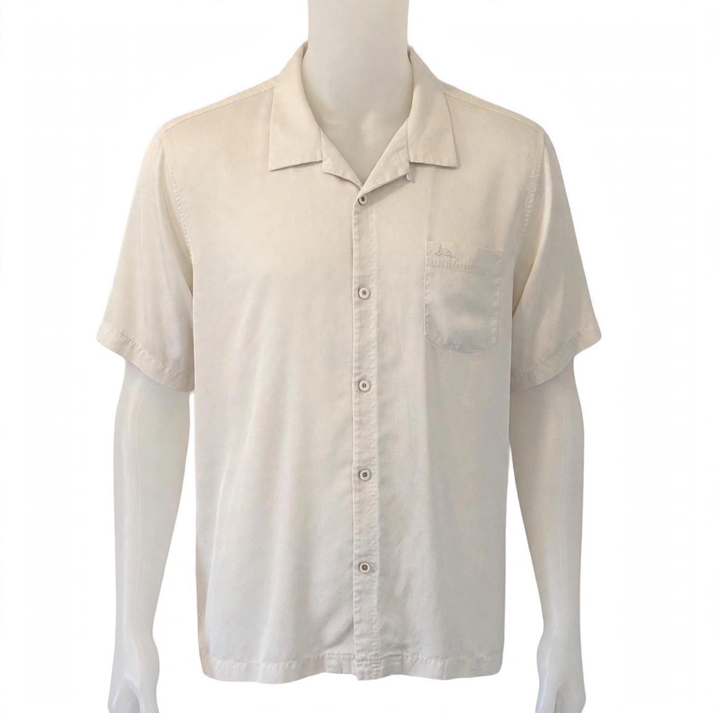 Tommy Bahama Island Zone Mens Silk Blend Short Sleeve Button Up Shirt XXL Cream - Picture 2 of 7